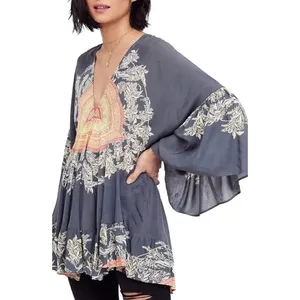 ✨Free People Sunset Dreams Printed Bell-Sleeve Sz Medium Tunic✨ thumbnail 2