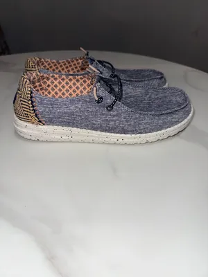 Hey Dude Kids Slip-On Moccasins in Heather Navy with Peach Lining thumbnail 5