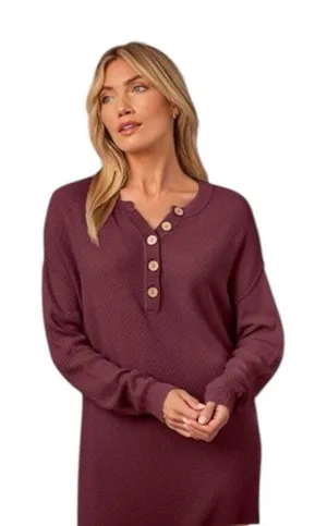 Womens Lillusory Burgundy Pullover Button Detail Maxi Sweater Dresses - Sz L thumbnail 1