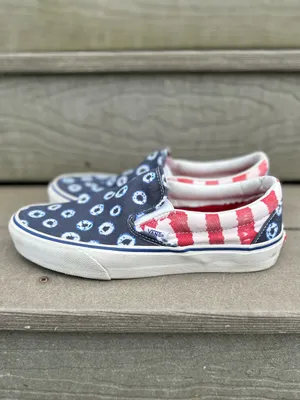 Vans Classic Slip-On Dyed Dots & Stripes Red, White, Blue Skate Shoes thumbnail 3