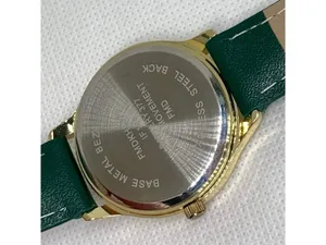 Folio gold tone women’s watch green dial leather band 34mm quartz analog running thumbnail 6