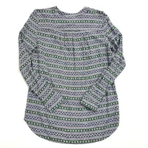 Ann Taylor LOFT Geometric Tunic Size‎ M | White with Green & Blue Pattern thumbnail 2