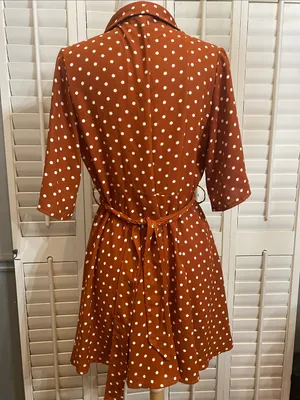 PrettyLittleThing Rust Polka Dot Wrap Mini Dress thumbnail 9