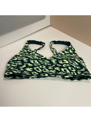 Aerie Sports Bra Womens L OFFLINE Goals Plunge Leopard Print Deep Forest Green thumbnail 2