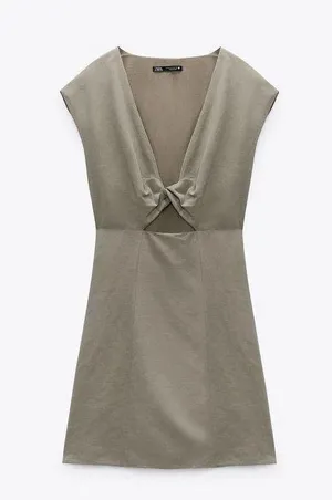 ZARA Linen Blend Cutout Mini Dress thumbnail 3