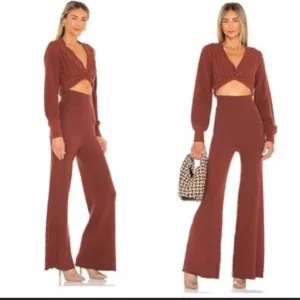 Free People Emilie Sweater Set in Cherry Cola NWT $168 casual revolve fall knit thumbnail 2