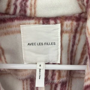 Avec Les Filles Plaid Zip Up Jacket Fleece White Pink Orange Shacket Cropped thumbnail 11