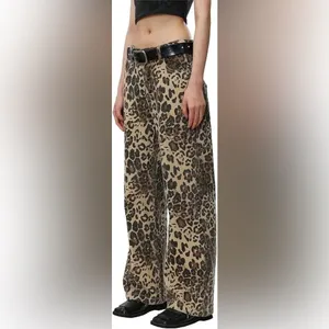 NWT Aelfric‎ Eden Wide Leg Leopard Print Jeans Size 34 thumbnail 12