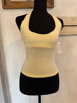 Pink Rose Ribbed Scoop Halter Tank — Cream thumbnail 3