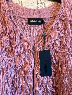 NWT Novaluxe Barbiecore pink shaggy fuzzy sweater Cardigan size medium thumbnail 3