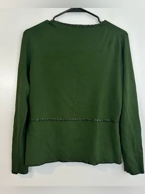 Grace Dane Lewis Green Knit Cardigan w/ Faux Black Leather Trim Frankenstein S thumbnail 8