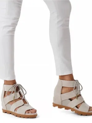Sorel Beige Lace-Up Wedge Sandals thumbnail 1