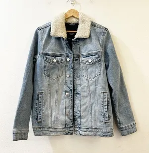 Abercrombie‎ & Fitch Denim Trucker Jacket Sherpa Collar Size Small Blue thumbnail 1