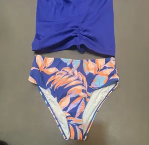 Cupshe Size S Blue Ribbed Tankini Top and Floral High-Waisted Bikini Bottom Set thumbnail 10