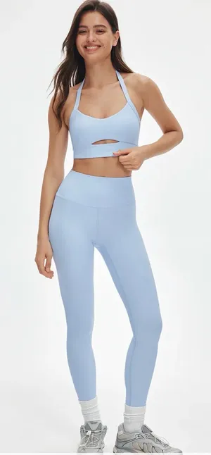 Athluna High Waist Legging and Halter Bra Set Baby Blue XS thumbnail 1