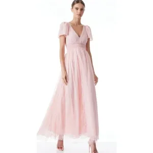 New‎ $595 ALICE & OLIVIA Charlsie Smocked Dress English Rose Pink Lace Long Sz 2 thumbnail 2