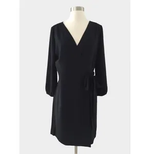J. Crew Black Crepe Wrap Dress Tie Waist Size 10 Minimalist Classic Professional thumbnail 2