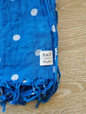 Abercrombie & Fitch A&F 1892 New York Blue White Polka Dot Fringe Scarf​ thumbnail 3