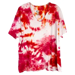 Hanes Size XL Top Something Bright Tie Dye Handmade Pink White Tee V Neck 203‎ thumbnail 1