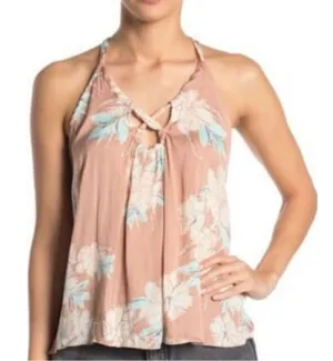 Free People Line Up Halter Cami Top‎ Womens Floral Crisscross Front Sz S thumbnail 1