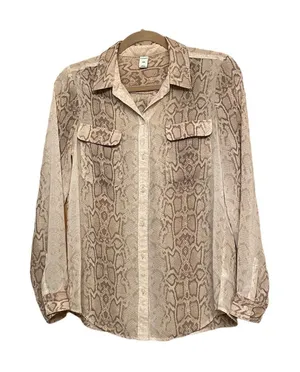 Old Navy Beige Tan Brown Snakeskin Sheer Button Down Long Sleeve Blouse Sz S/P thumbnail 1