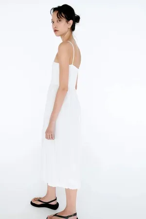 Zara NWT White Combination MIDI DRESS. Size Large. thumbnail 2