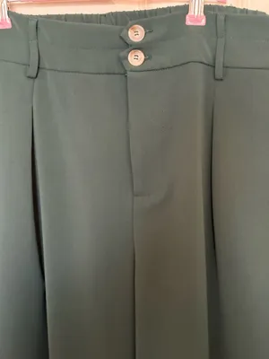 Women's High Waisted Dark Green Wide Leg Pants Double Button Pleated Dress thumbnail 4