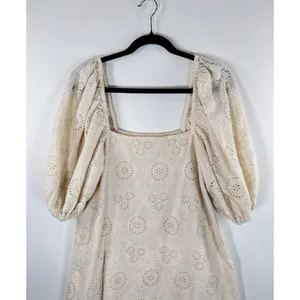 Jen's Pirate Booty Womens Dress Beige Mini Eyelet Puffed Babydoll A Line Small thumbnail 7