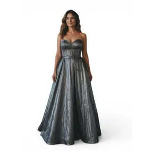 GB Women's 3 Silver Black Metallic Pleated Sweetheart Maxi Long Formal Dress thumbnail 7