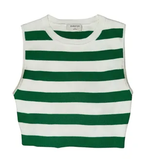 Aritzia Babaton Green White Striped Sleeveless Knit Crop Top Size Small thumbnail 1