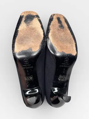 Ann Taylor 2010’s Round Toe Fabric Leather Kitten Heel Black Pumps Sz 9 thumbnail 5