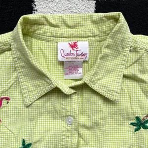 Quacker Factory Green Gingham Beaded Flamingo Top thumbnail 3