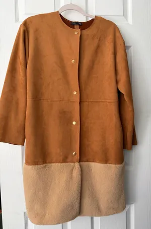 Zara Suede and Faux Fur Coat thumbnail 1
