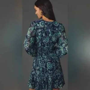 Anthropologie Somerset Long Sleeve Mini Dress Blue Printed Size S thumbnail 2