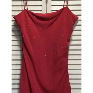 Let's Fashion Red Chiffon Asymmetrical Rhinestones Long Formal Gown Size S Lined thumbnail 2