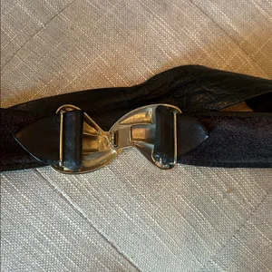 Non Signe Vintage Two Toned Hardware Black Leather Belt thumbnail 7