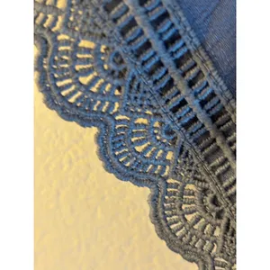 AUW Periwinkle Blue Off The Shoulder‎ Crochet Lace Trim Tiered Maxi Dress Small thumbnail 5
