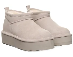 Bearpaw Size 9 Retro Super Shorty Platform Bootie Mushroom Beige Fur Lined Suede thumbnail 1