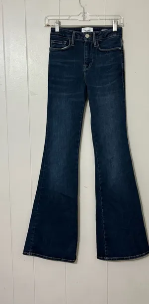FRAME Le One Flare Jeans Hanbury Wash Size 0 High Rise Stretch Denim thumbnail 1