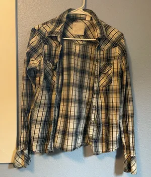 Y2K Plaid Western Coastal Cowgirl Farm Long Sleeve Shirt Top Collar L Large thumbnail 1