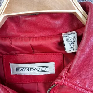 EVAN‎ DAVIES Red Leather Jacket Womens 12 Zip Up Collared Blazer Style Retro VTG thumbnail 7