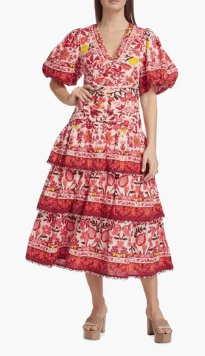Farm Rio Romantic Orchard Tiered Midi-Dress thumbnail 1