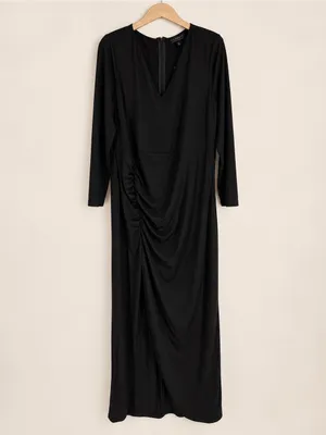 ELOQUII Black Ruched Draped Long Sleeve Maxi Dress Size 18 NWT thumbnail 2