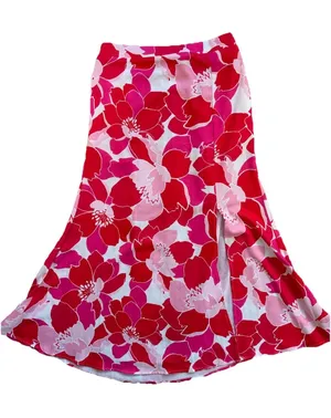 Petal + Pup Pink Red Floral Side Slit Midi Skirt Womens Medium Boho High Waist thumbnail 1