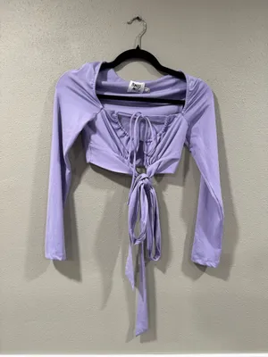 Princess Polly Lilac Tie-Front Long Sleeve Crop Top thumbnail 2