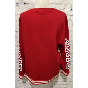 PINK by Victoria’s Secret Red Lace Up Sweatshirt Top Snowflakes Ski Winter Large thumbnail 5