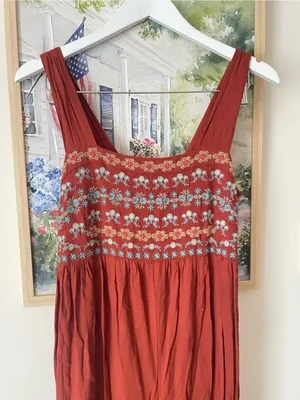 Natural Life Rust Boho Embroidered Wide Leg Jumpsuit Ruffle Hem Size Medium thumbnail 5