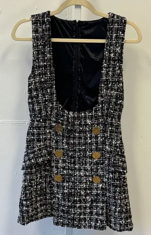 Storets Tweed Skort Romper Gold Button Double Breasted Sleeveless Pinafore Dress thumbnail 1
