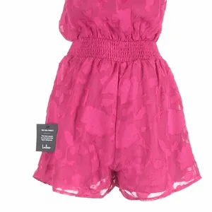 Lulus Here for the Fun Magenta Burnout Floral Jacquard Romper XS Coquette thumbnail 6