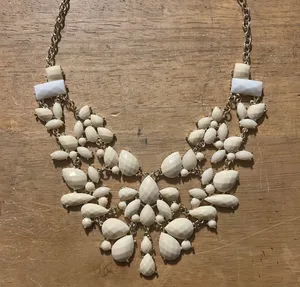 Statement Elegant White and Off White Gold Tone Necklace thumbnail 2